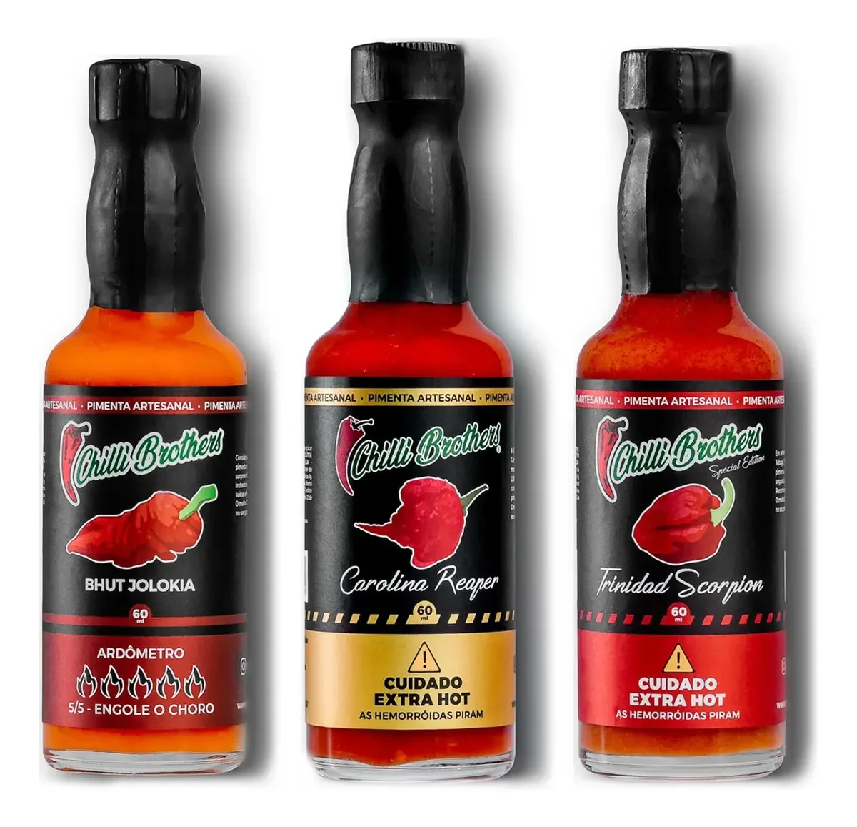 Combo 3 Pimentas Mais Fortes Do Mundo - 3 Molhos 60ml