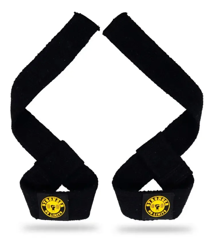 Strap Luva P/ Musculação Academia Punho Algodão Puxada Cross Cor Preto