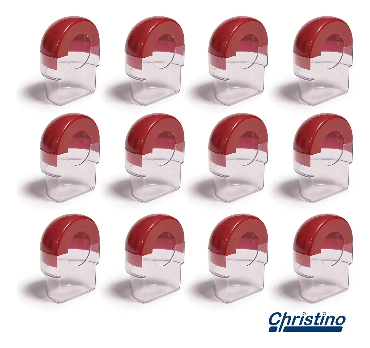 Kit 12 Comedouros Christino Canário Roller Meia Lua Gaiola Cor Vermelho