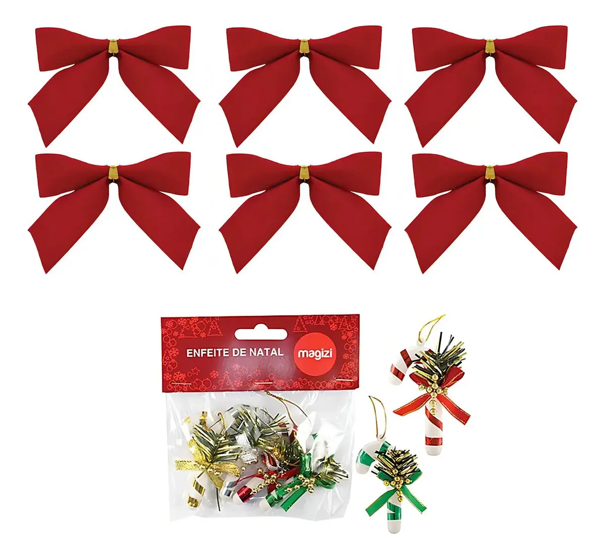 Kit 48 Enfeites Pendente Laço Bengala Para Árvore De Natal