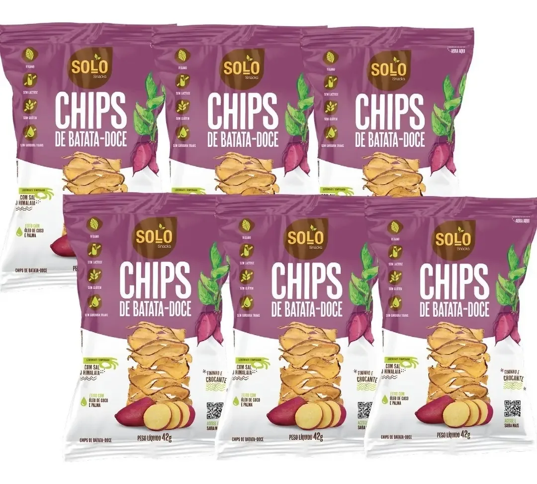Chips De Vegetais Batata Doce 42g Kit C/ 6 Unid Solo Snacks
