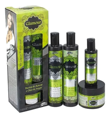Kit Capilar Glamour Escova De Açúcar E Óleo De Argan 4 Un