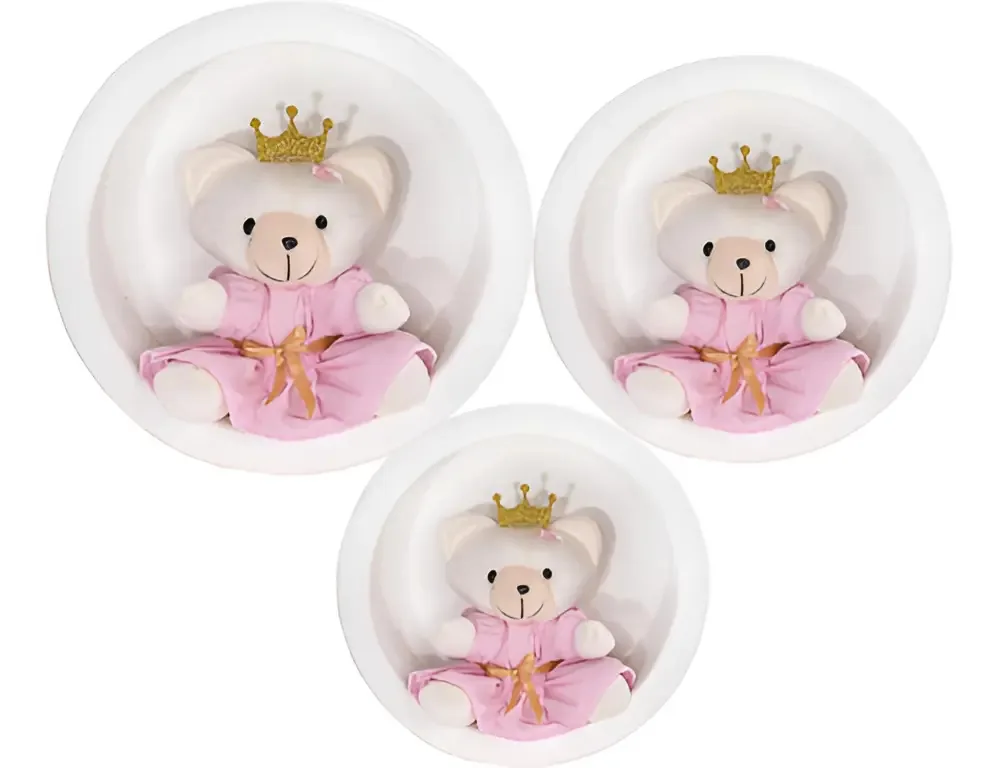 Trio Ursas Princesa Raby Bordados Rosa Claras Decoração Quartos