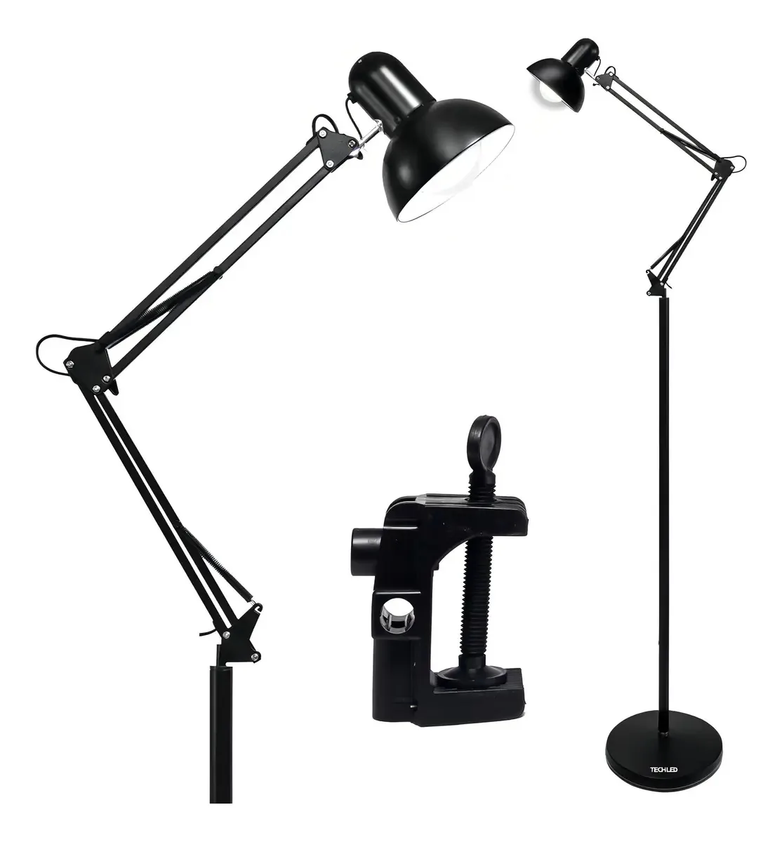 Techled Luminária De Chão Articulada 1,9m Abajur De Chão Escritório Cor Da Estrutura Preto
