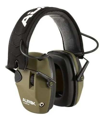 Protetor Auditivo Concha Eletrônico Aurok Whisper, 22 dB, para Tiro Esportivo, Verde
