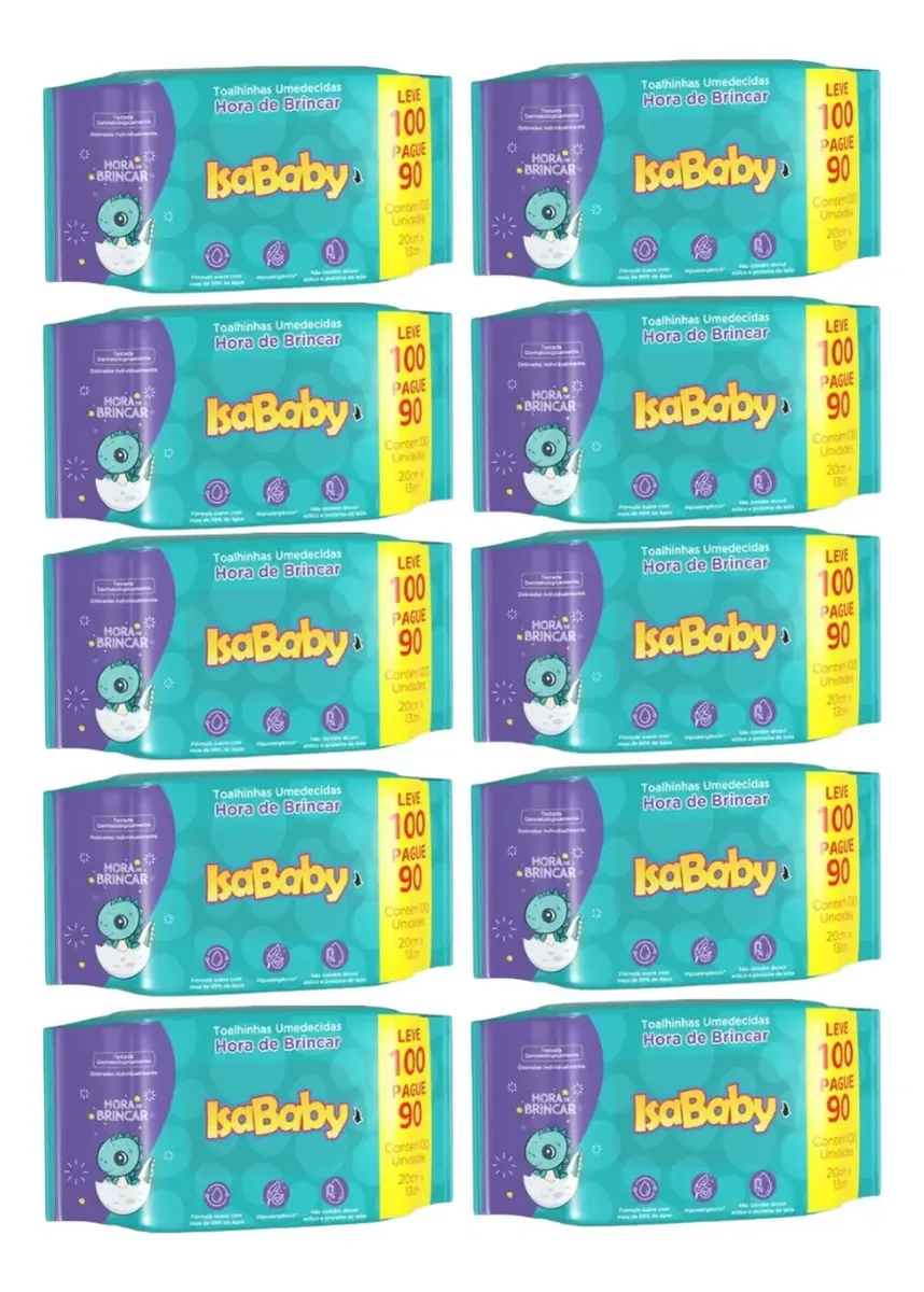 10 Toalhas Umedecidas Hora De Brincar Isababy C/ 100 Unid