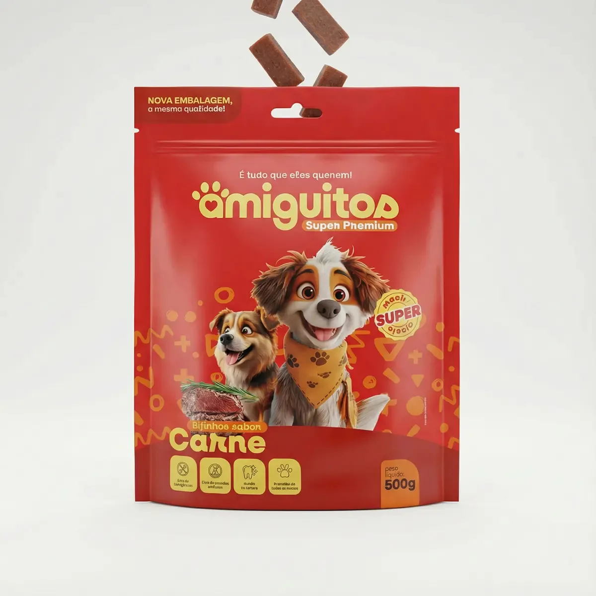 Petiscos Bifinho Para Cachorro Delicioso Sabor Carne 500g Amiguitos Macio Pet Adestramento Treinamento