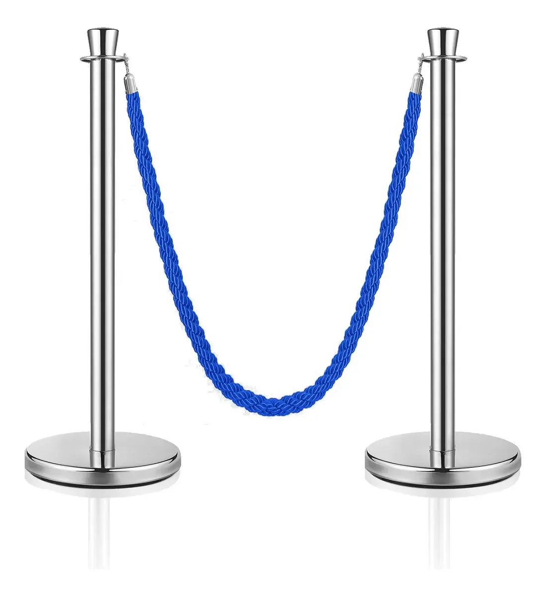2 Pedestais Separadores De Fila Cromados + 1 Cordão Azul