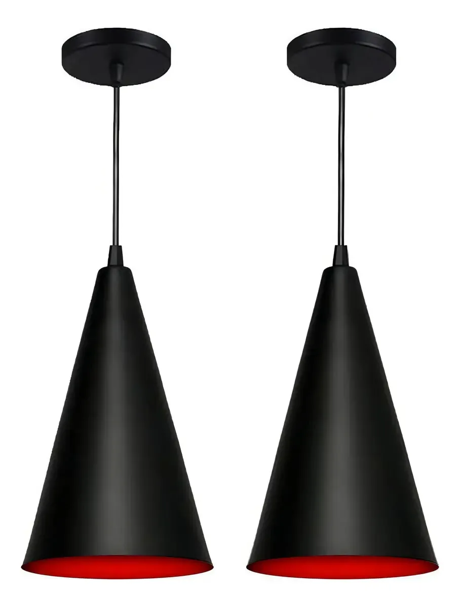 Kit 2 Pendentes Cone Preto/vermelho Cor Preto