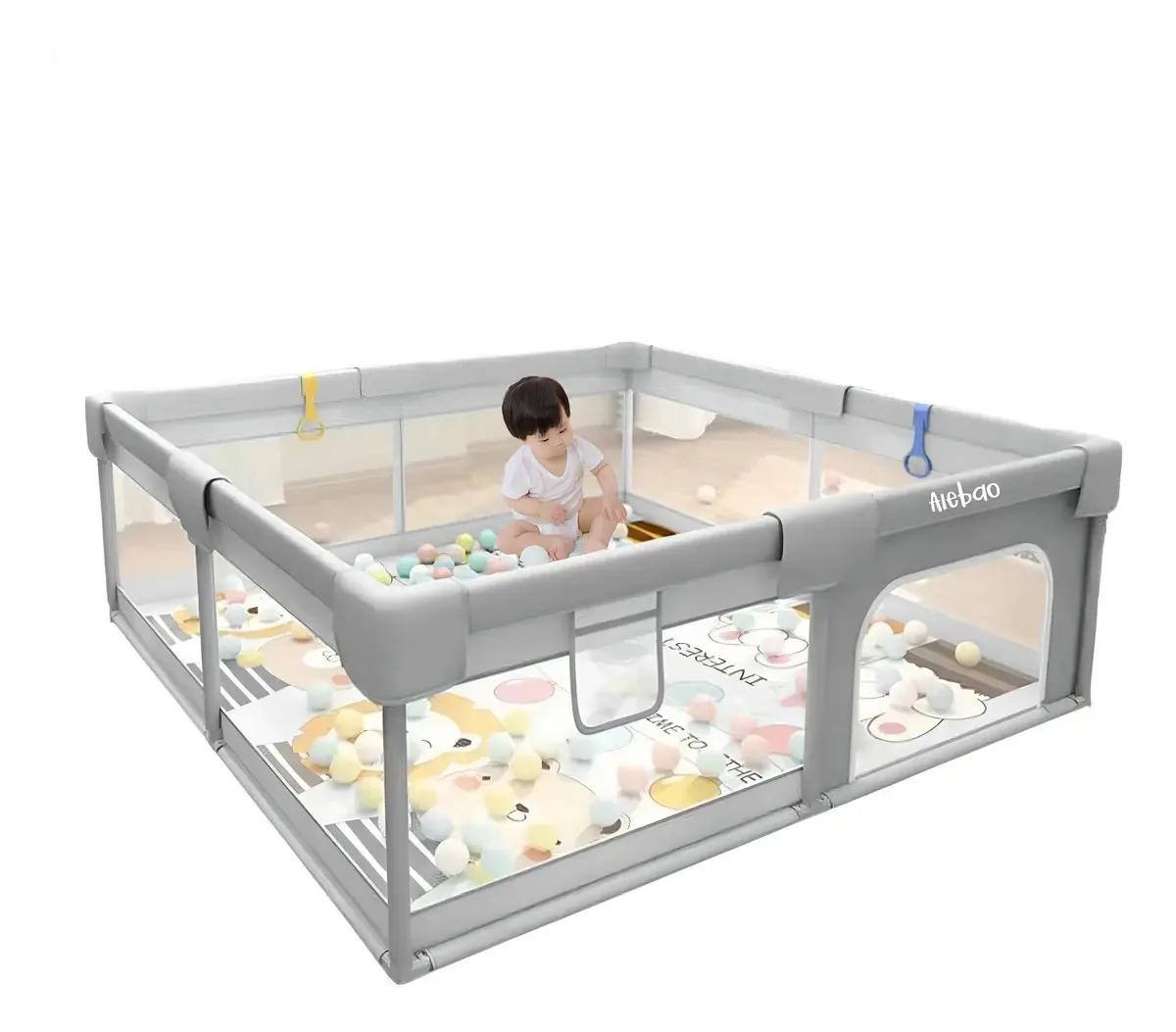 Aiebao cercadinho bebê chiqueirinho grade proteção cinza 180cm x 150cm