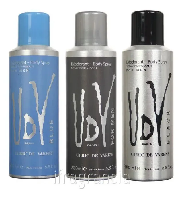 Kit 3 Desodorantes Ulric de Varens Spray 200ml UDV Black Blue e For Men