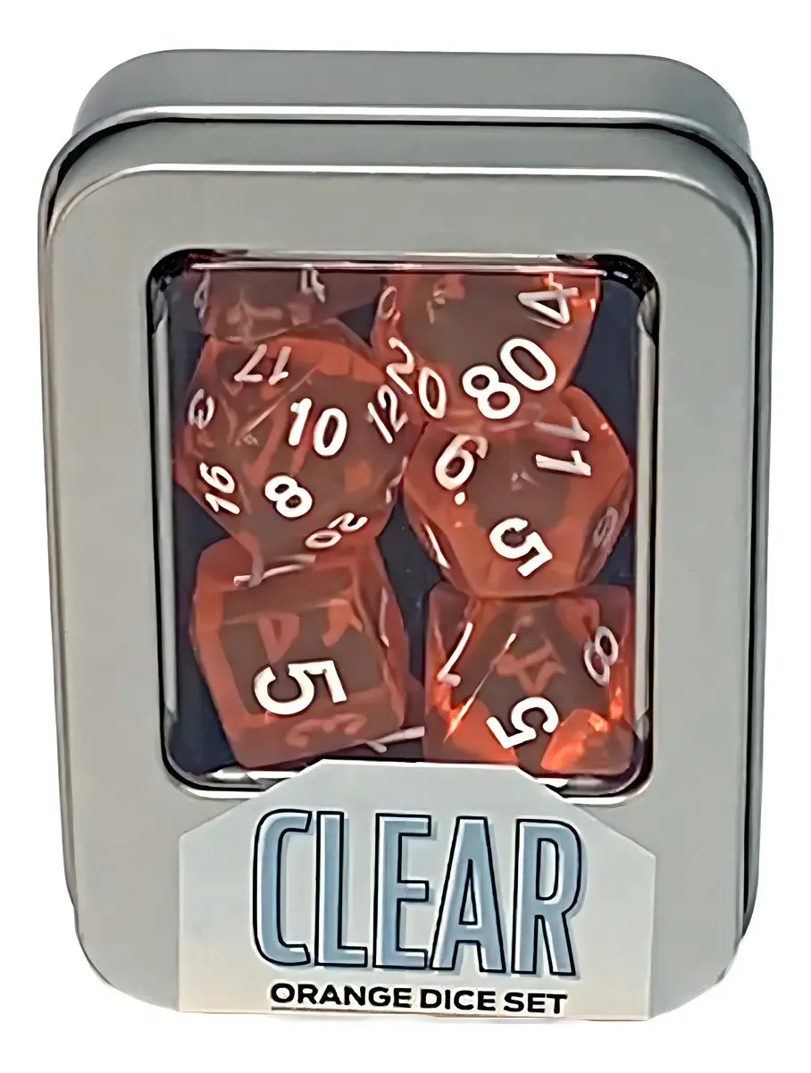 Kit De 7 Dados Rpg: Clear - Orange (laranja)