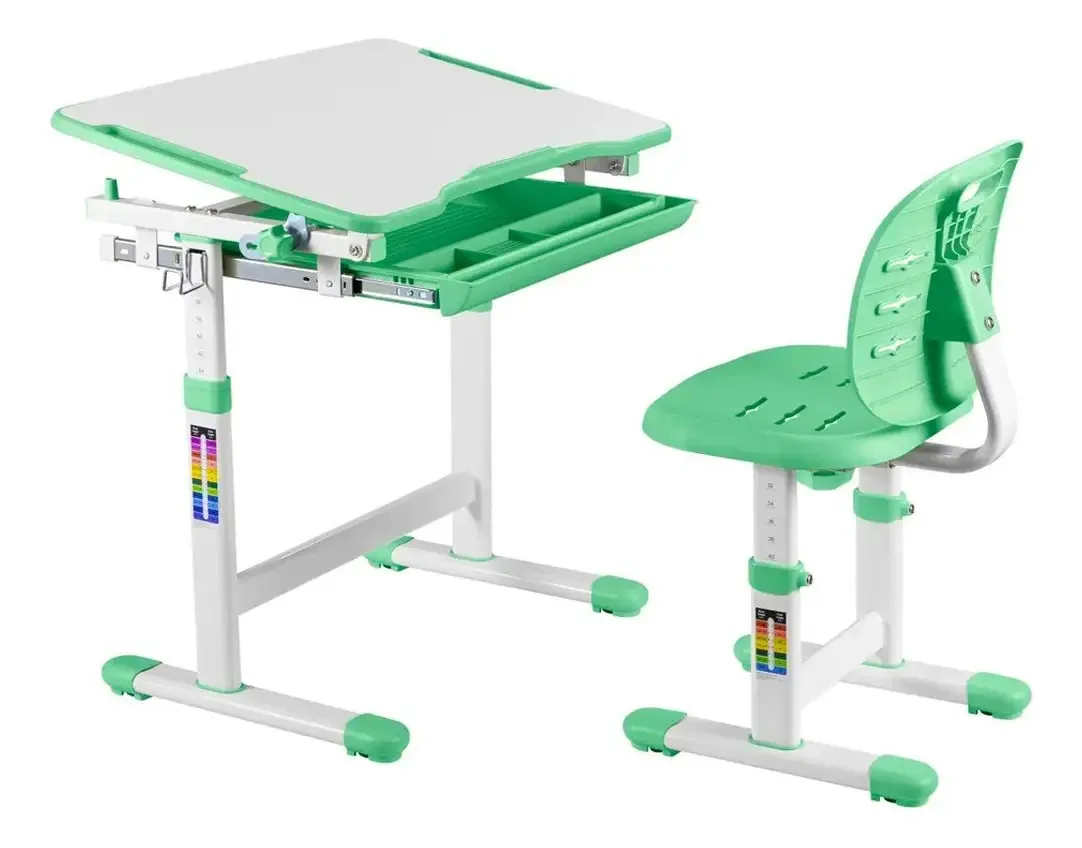 Mesa + Cadeira Infantil Para Estudos E Desenho B201s Verde