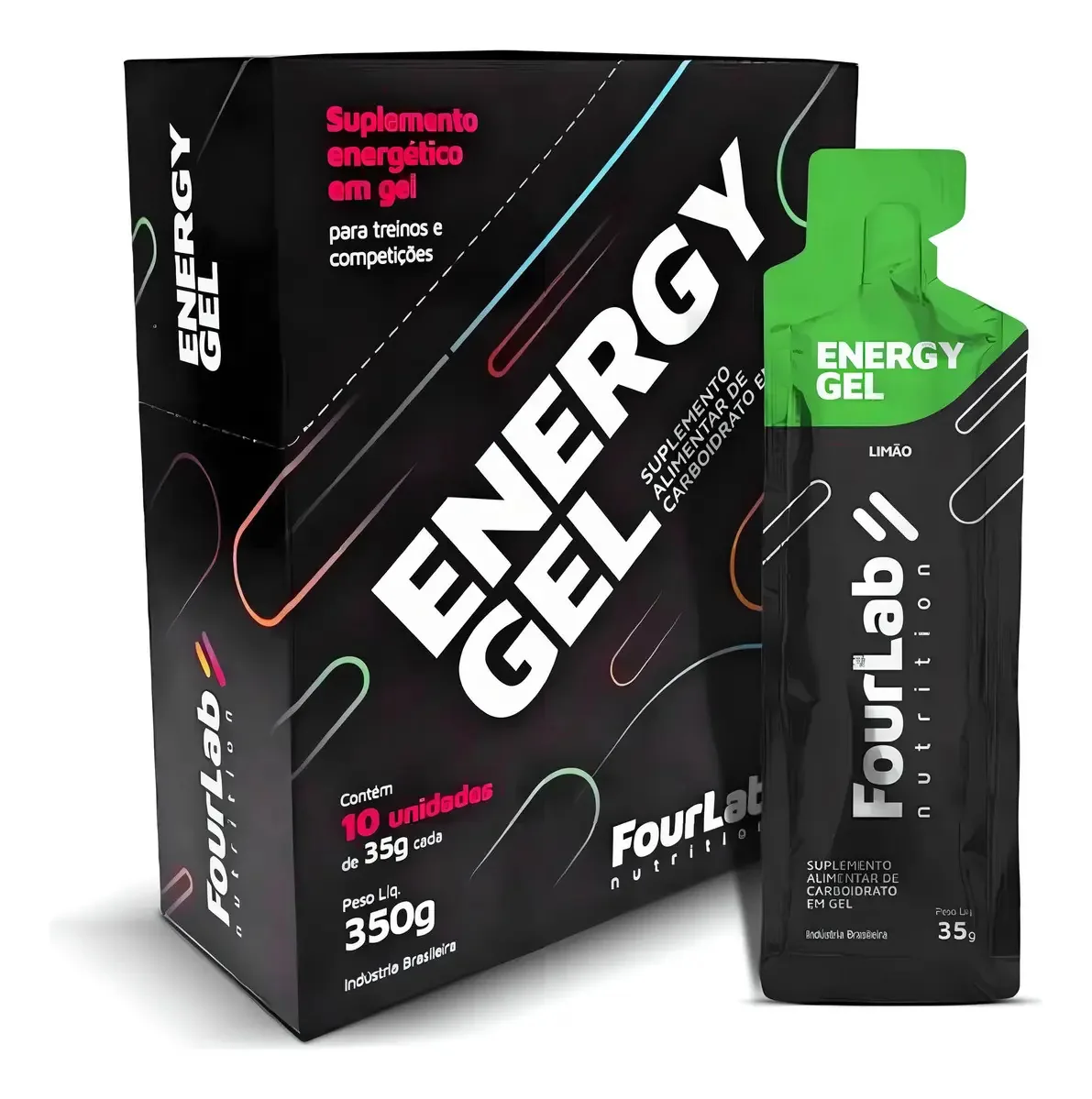Gel Carboidrato Limão Fourlab Nutrition Caixa 10 Sachês Sem Glúten