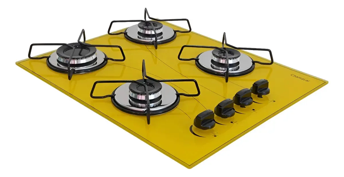 Fogão Cooktop 4 Bocas Amarelo Ultra Chama Amarelo
