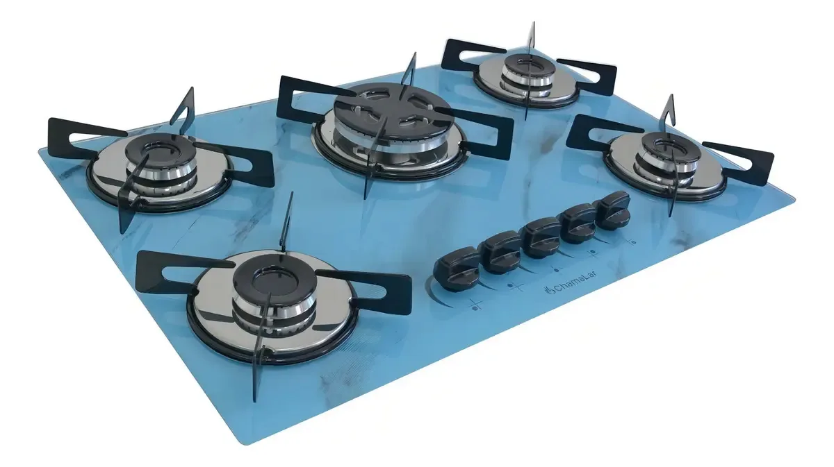 Fogão Cooktop Premium 5bocas Triplachama Marmorizado Azul