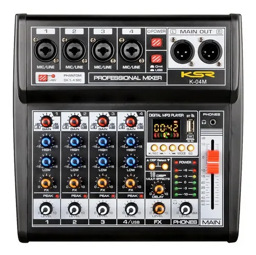 Mesa de Som KSR K04M 4 Canais Bluetooth Phantom USB Efx