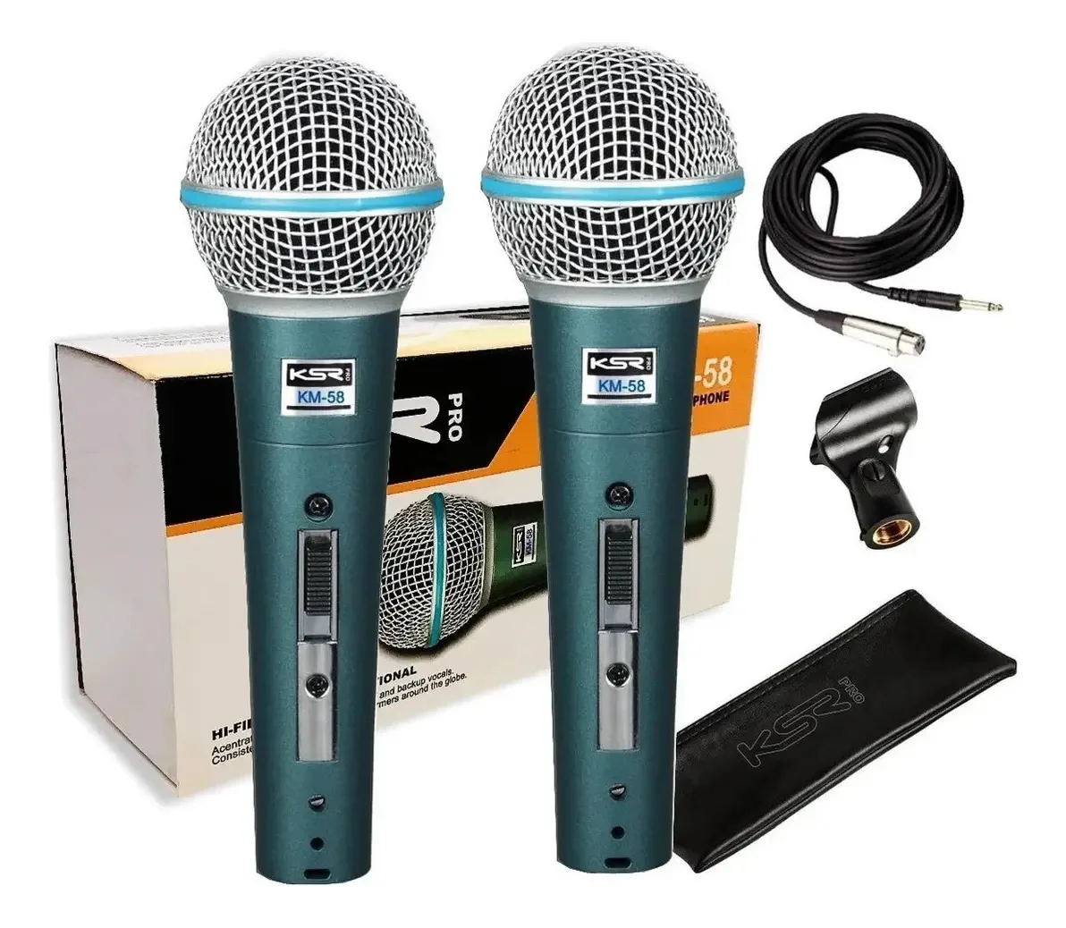 2 Microfones Ksr Pro KM58 Supercardioide Dinâmico cor azul-petróleo