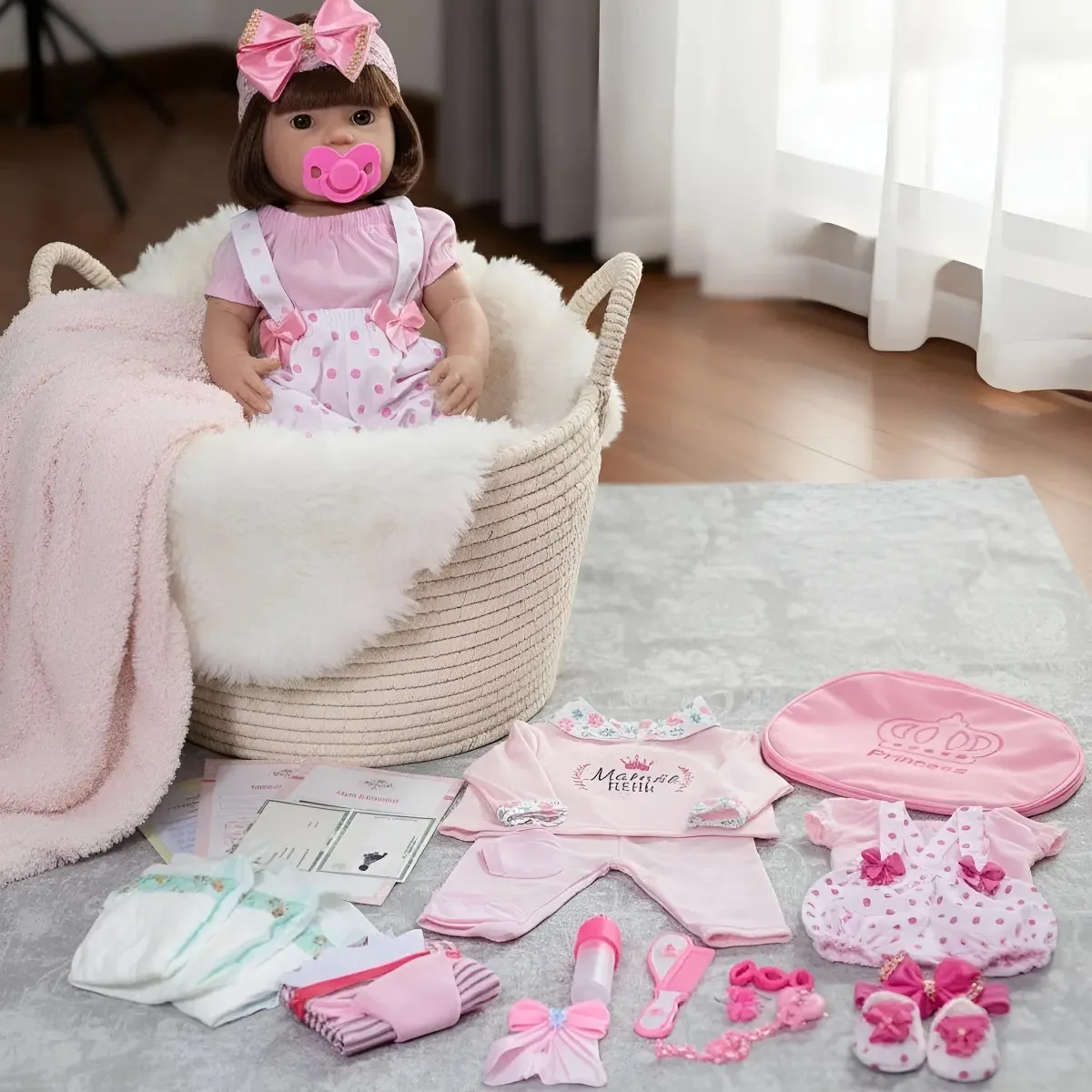 Boneca Mamãe Reborn K31cjp Bebê Reborn Duas Trocas 45cm