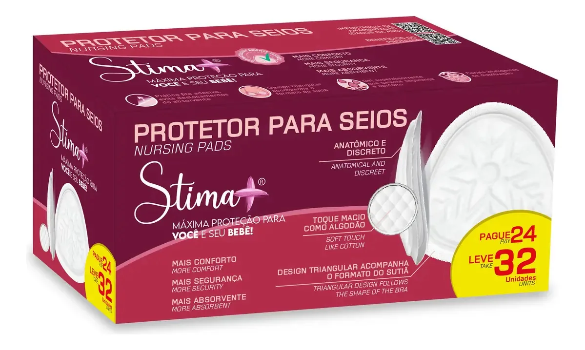 Protetor Para Seios Absorvente Stima+ Caixa Com 32 Unidades Cor Vinho