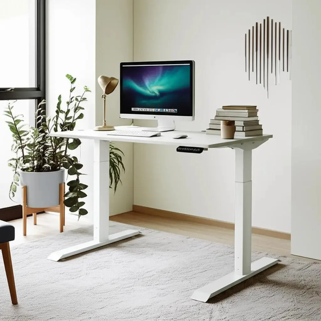 Base De Mesa Com Regulagem De Altura Elétrica Elements Misch White 70-121cm De Altura