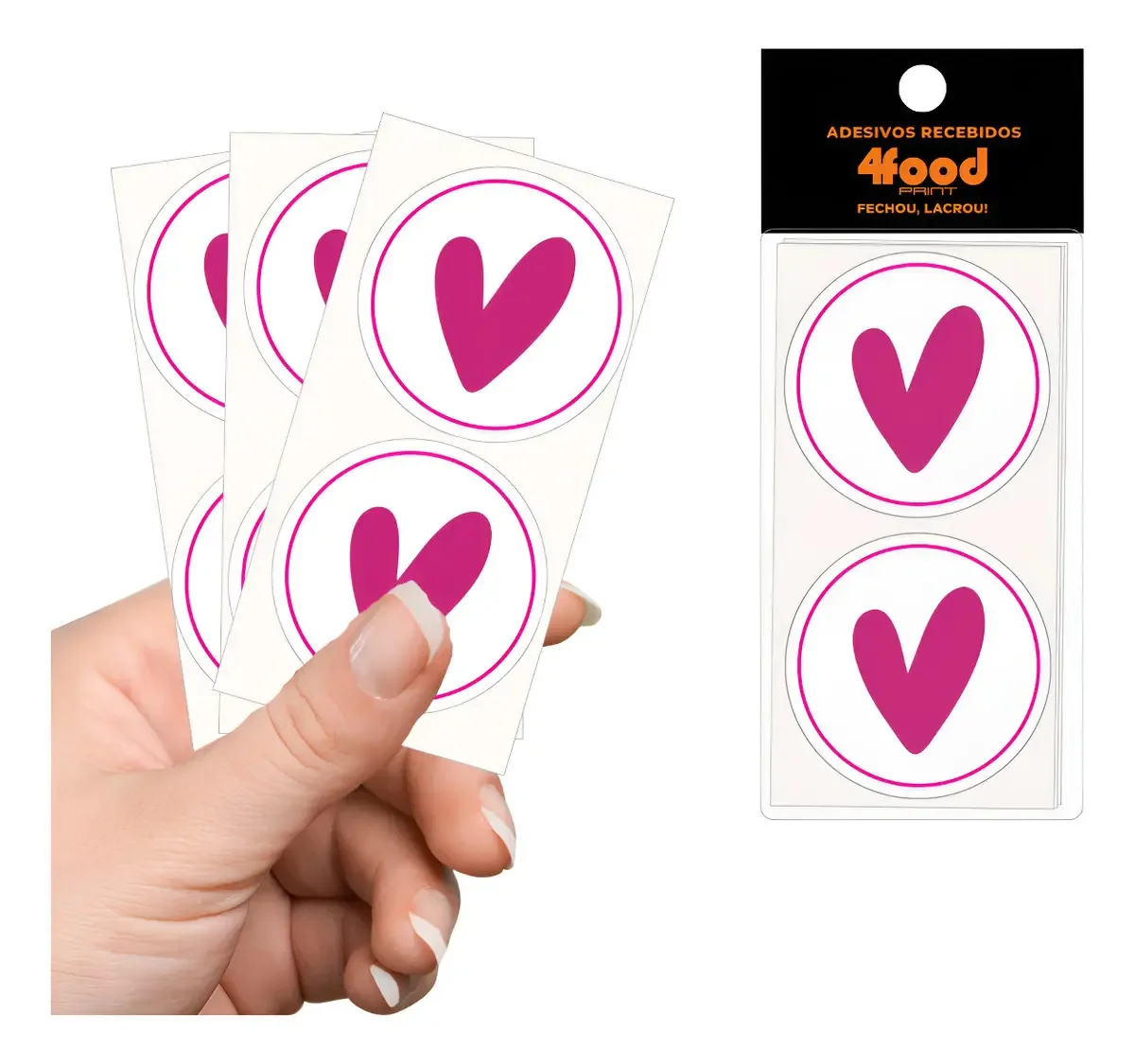 Adesivos Decorativos 4cm - 50 Pacotes (2500 Unid) Coração Cor Rosa-chiclete