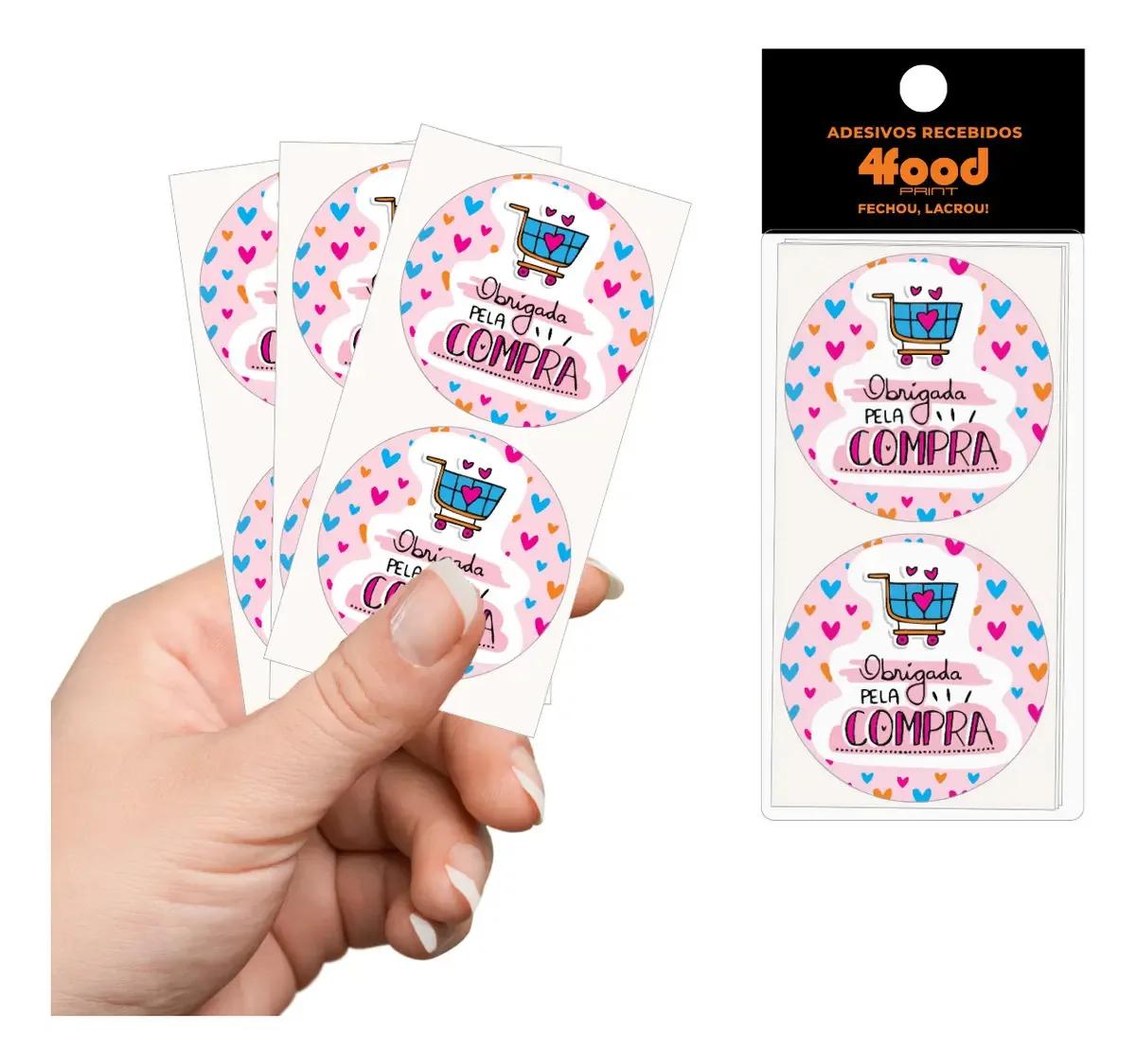 Adesivos Decorativos 4cm - 50 Pacotes (2500 Unid) Obrigada Cor Rosa-claro