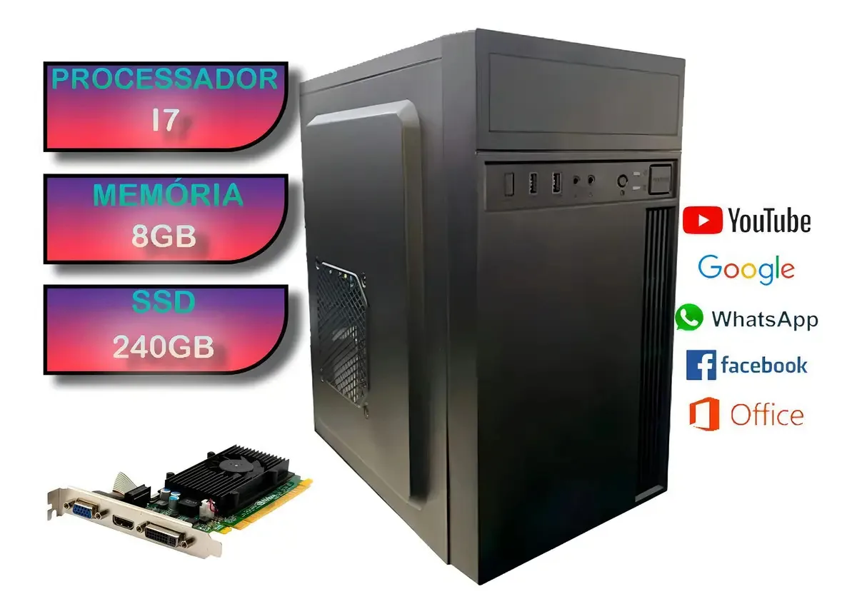 Pc Cpu I7 8gb Ssd 240gb Com Placa De Video