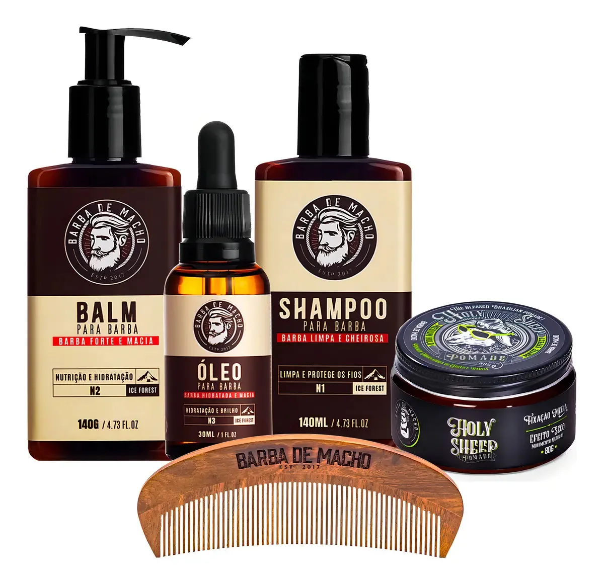 Kit Com Produtos Para Barba E Cabelo Shampoo Balm Pomada