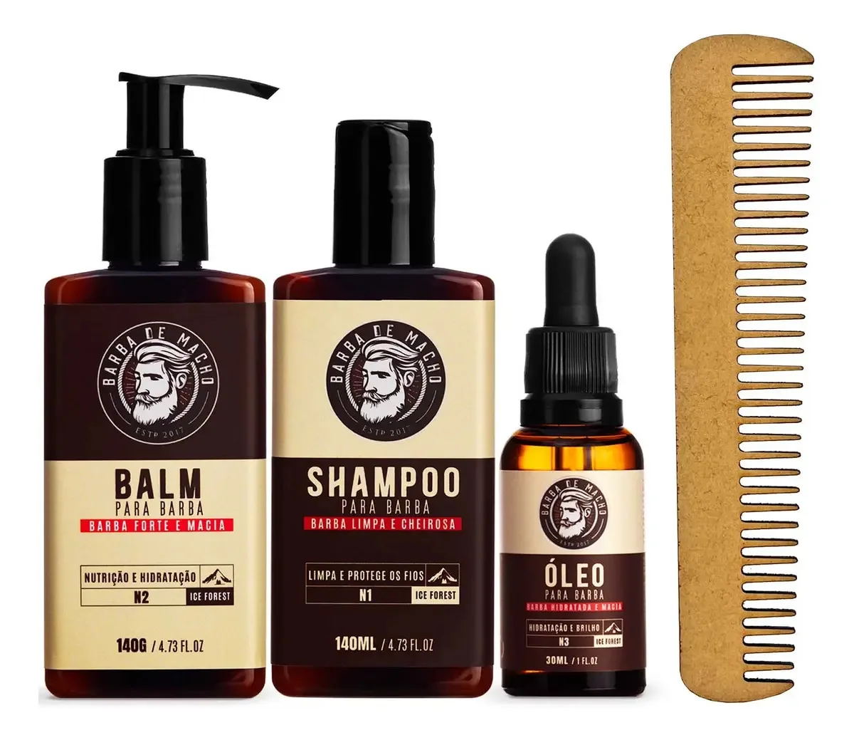 Kit Limpa Hidrata Shampo Balm Óleo E Pente Barba De Macho