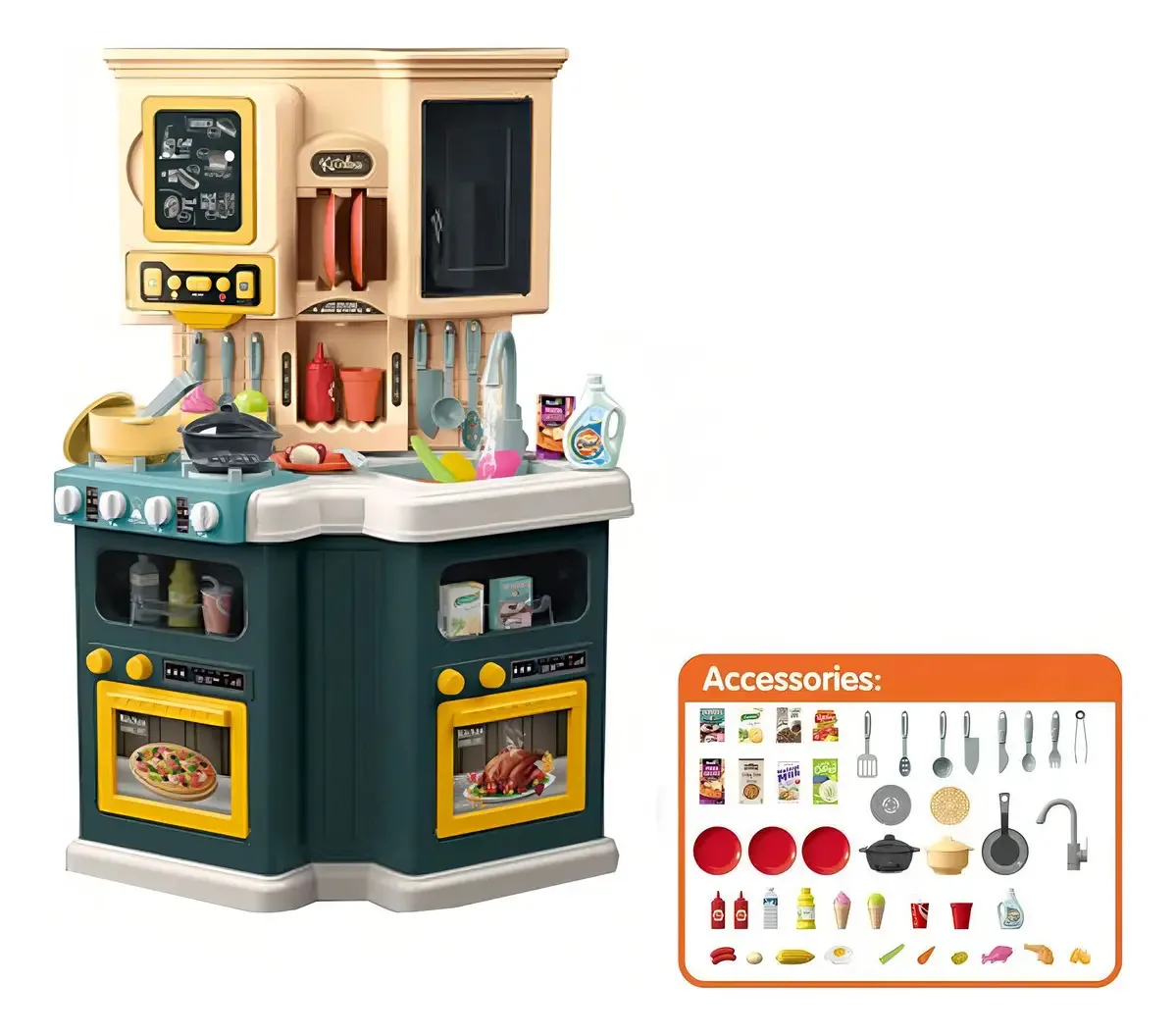 Cozinha Infantil Niro Brinquedos Plástico Verde Com Luz Som 67 Peças