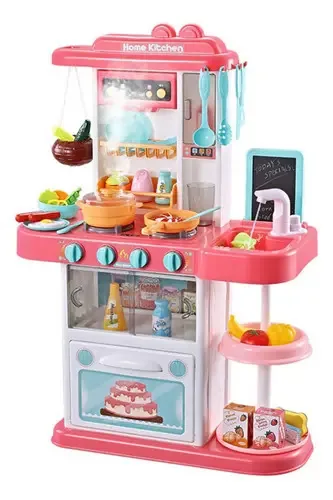 Cozinha Infantil Completa Grande Painel Musical Vapor Luz Som Lousa Cor Pink Niro Brinquedos