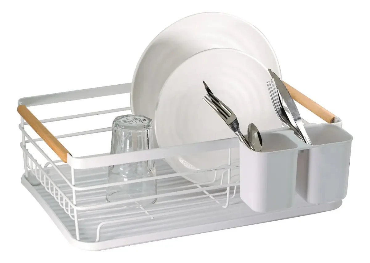 Escorredor de Louça VENICCI HOME de Metal Branco com Porta-Talheres e Porta-Copos