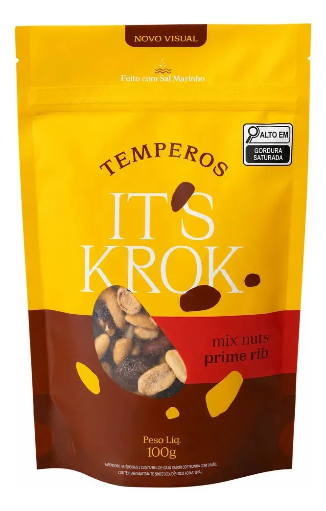 Mix Nuts Prime Rib ITS KROK 100g Castanhas Gourmet Sabor Churrasco Premium Torradas e Salgadas