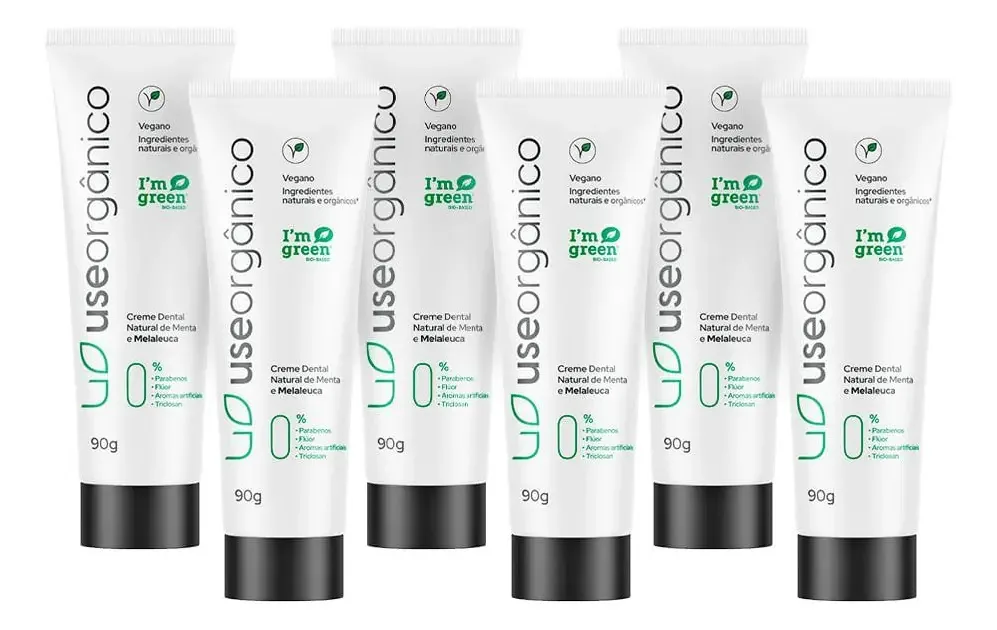 Kit 6 Cremes Dentais Naturais E Veganos Sem Flúor Menta E
