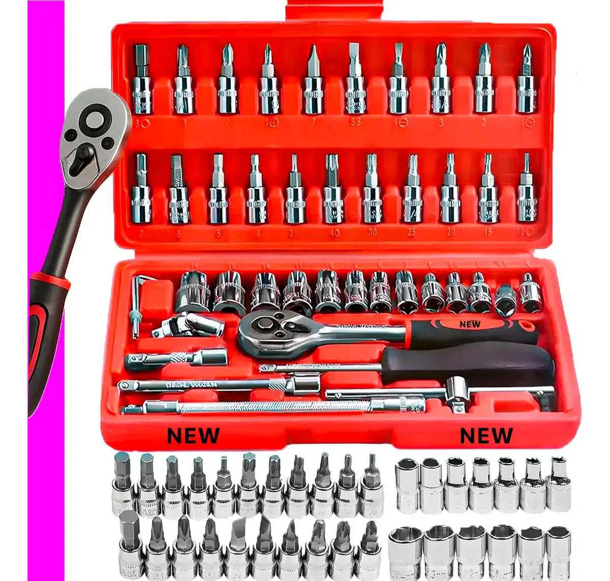 Kit Jogo De Chave Catraca Soquete 46 Peças Ferramenta Completa Com Maleta | NEW