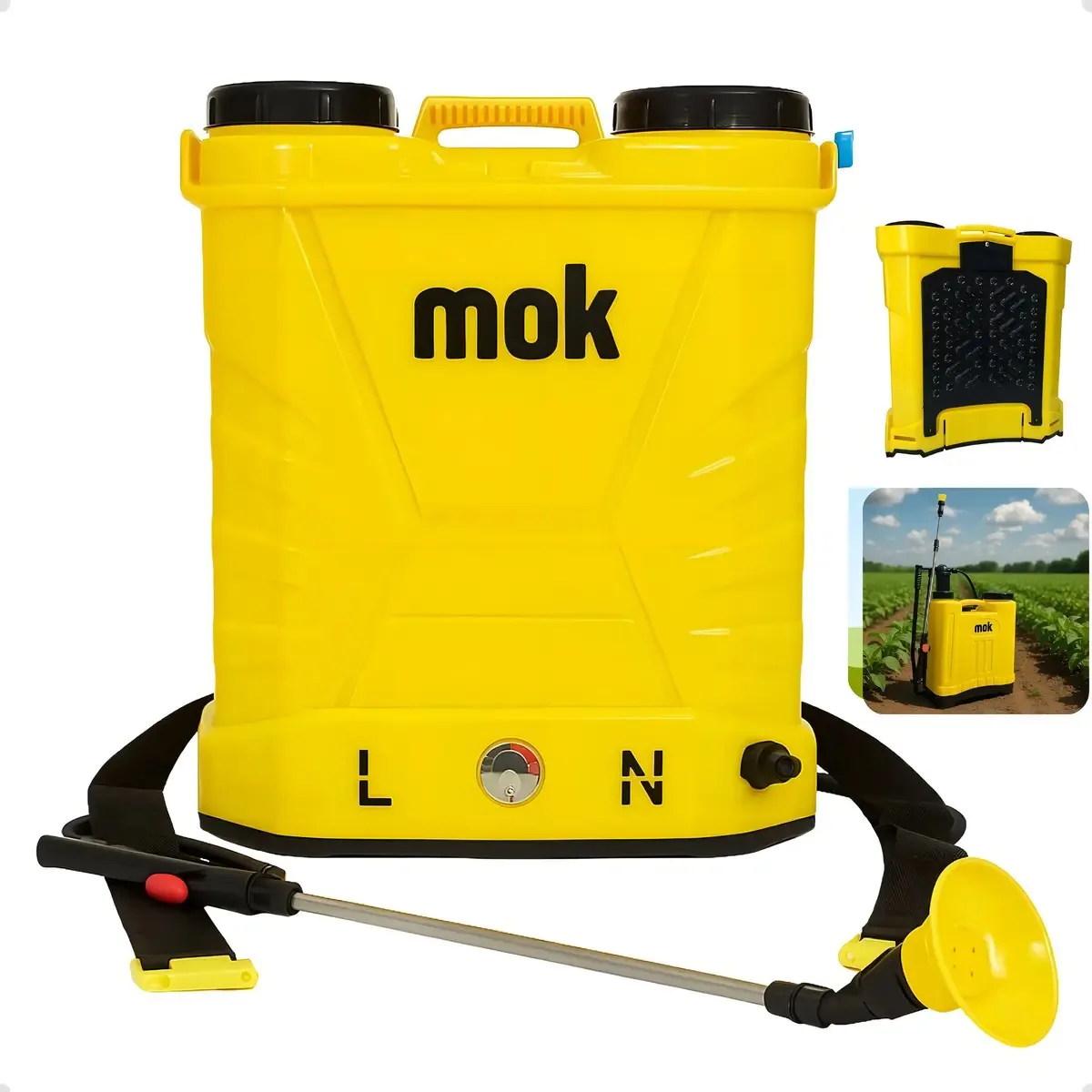 Pulverizador Costal Elétrico MOK 20L a Bateria Amarelo com 4 Bicos