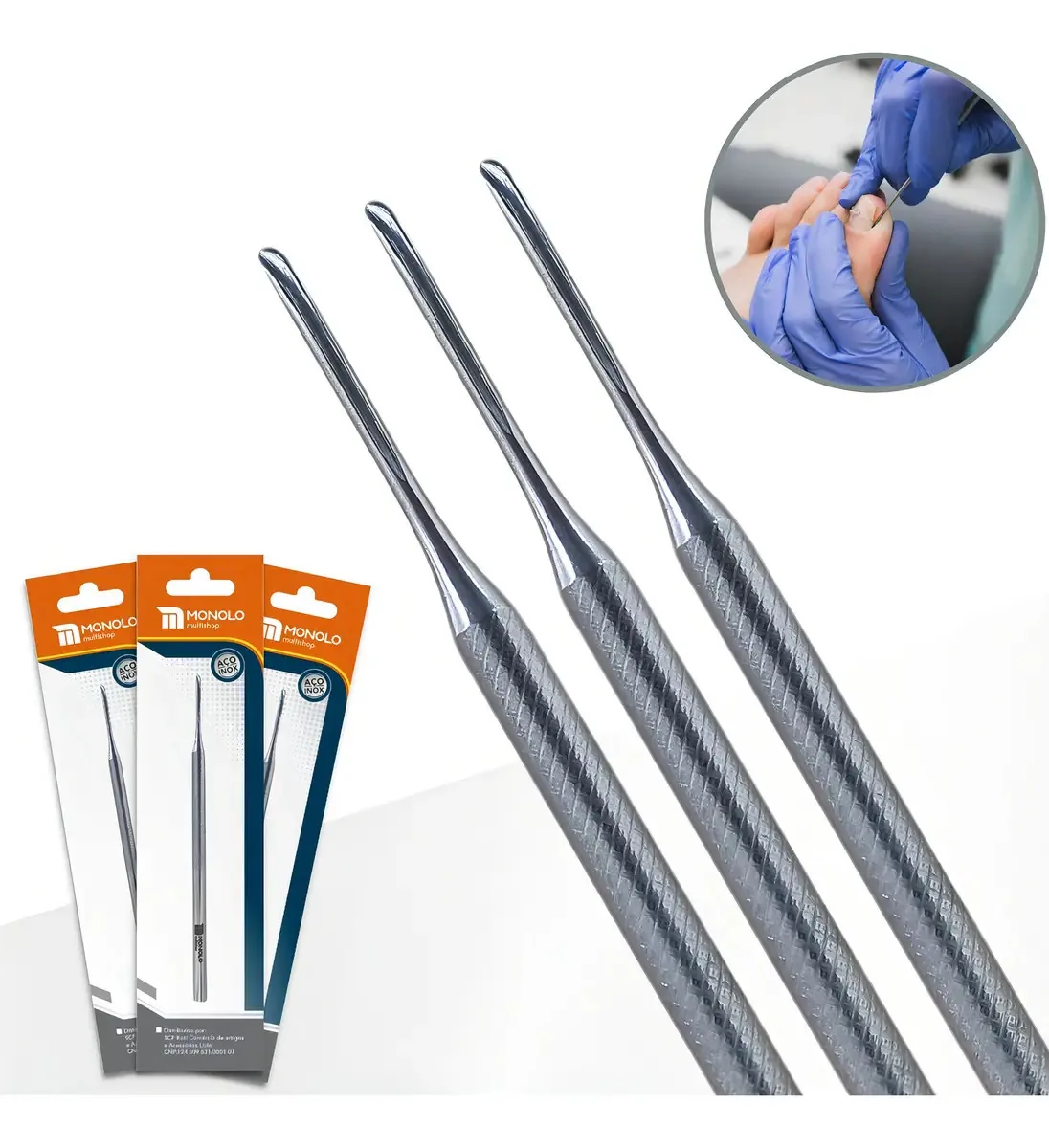 Kit C/ 3 Bisturi Goiva 206 Remoção Unha Encravada Podologia Pedicure Calos Espícula Cutícula Cantinho Aço Inox Esterelizável Estufa E Autoclave Marca Monolo