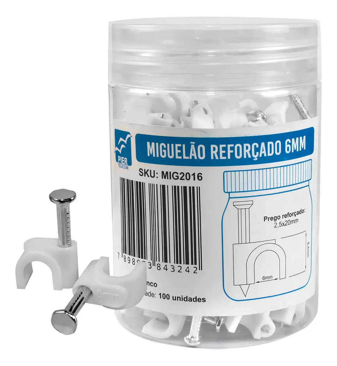 Fixa Fio Miguelão de 6mm com Prego de Aço Reforçado para Cabos