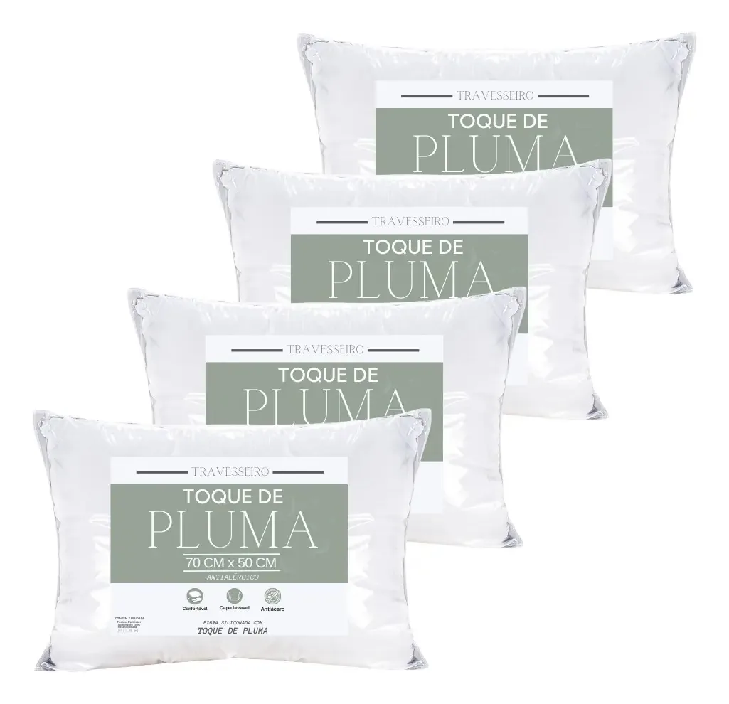 4 Travesseiros Toque Pluma 70x50 Macio Antialérgico Branco