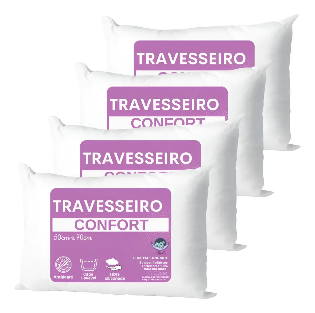 Kit Travesseiros Tradicional 50x70 4 Unidades Fabrica dos travesseiros Branco
