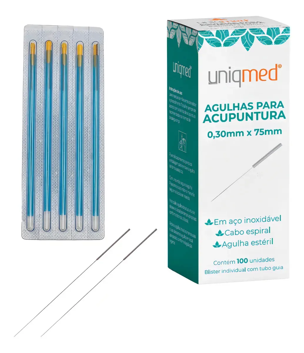 Agulhas Acupuntura UniqMed 0.3mm x 7.5cm Aço Inox Caixa 100 Und
