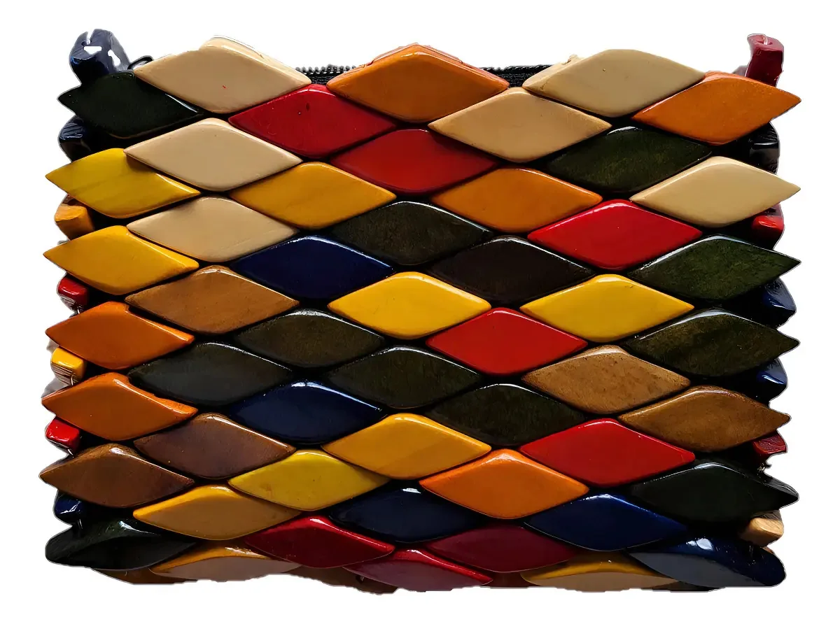 Bolsa Porta-moedas Em Madeira Cor Colorida Com Zíper