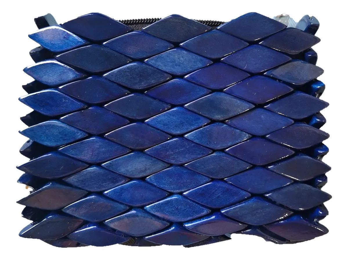 Bolsa Porta-moedas Em Madeira Cor Azul Com Zíper