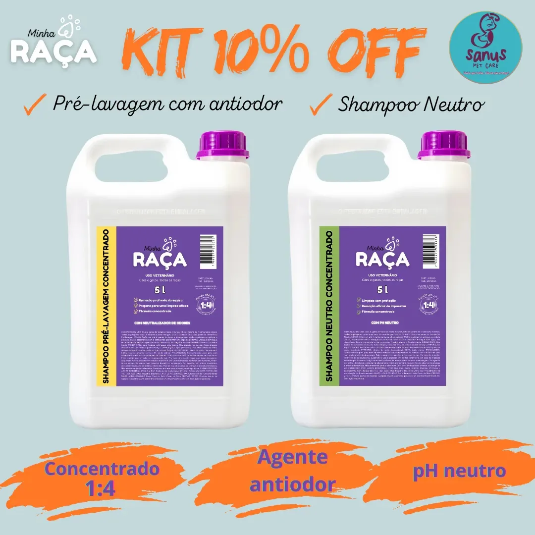 Kit Shampoo Pré-lavagem+neutro Pro Pet 1:4 Minha Raça 5l Uni