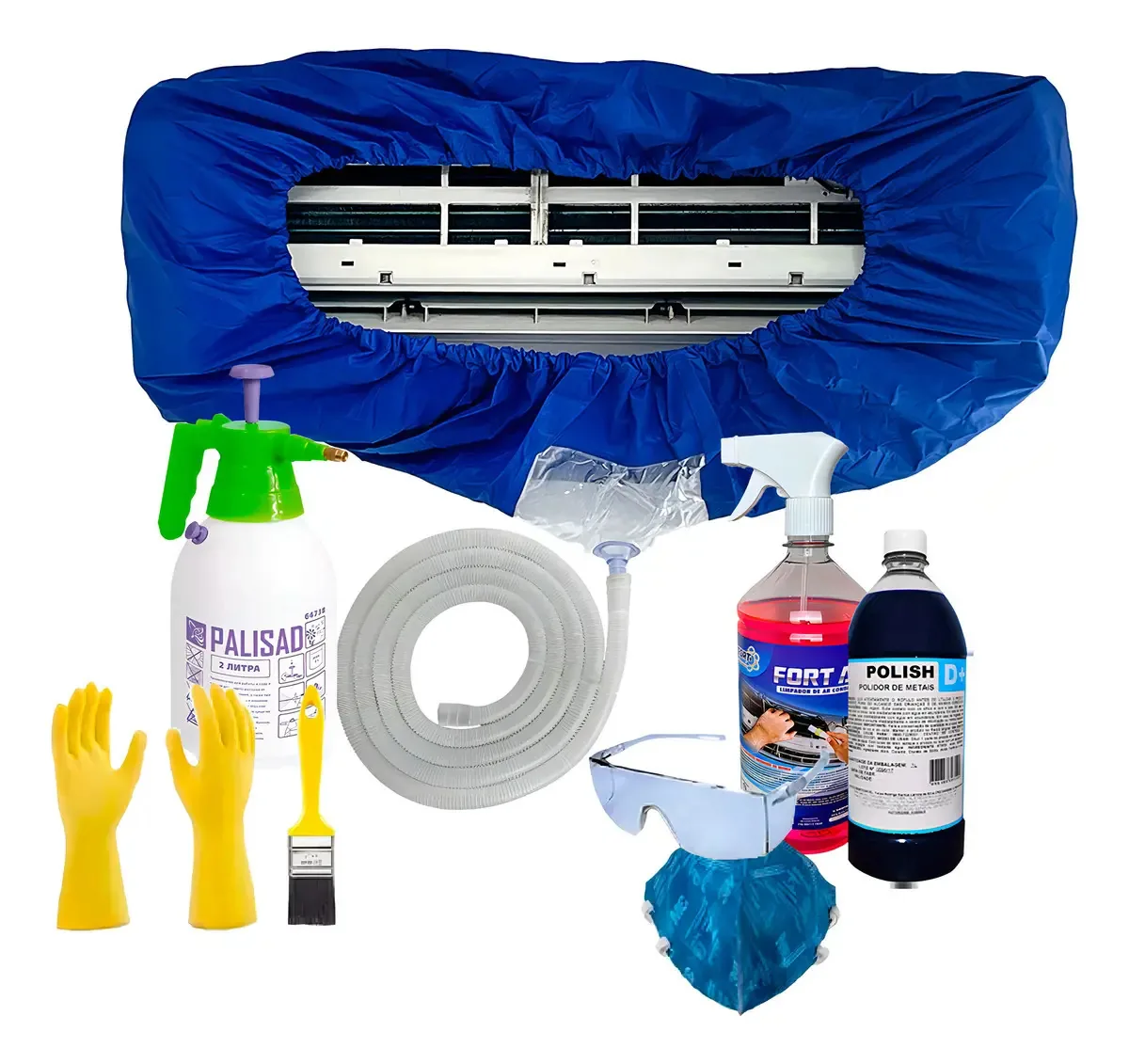 Kit Bolsa Coletora para Limpeza de Ar-Condicionado Split com Bactericida, Pulverizador e Acessórios