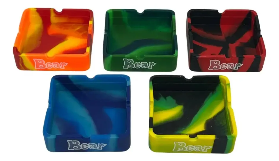 Kit com 5 Cinzeiros de Silicone Quadrados Coloridos da Bear