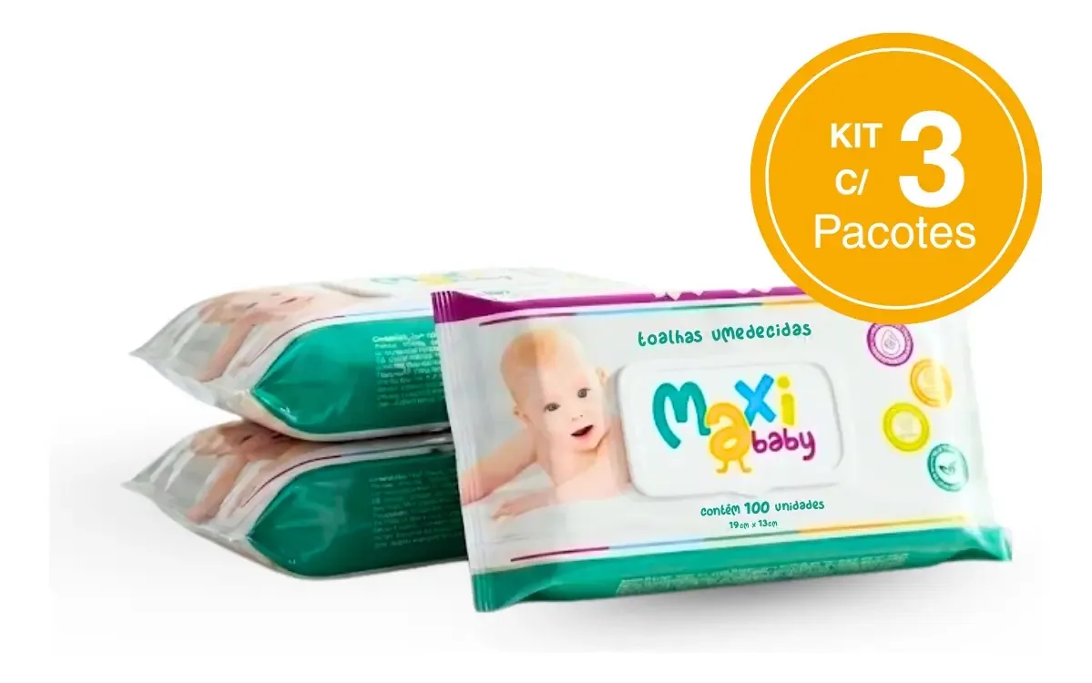 Pack C/3 Toalhas Lenços Umedecidos Bebê 100un Cada Maxi Baby
