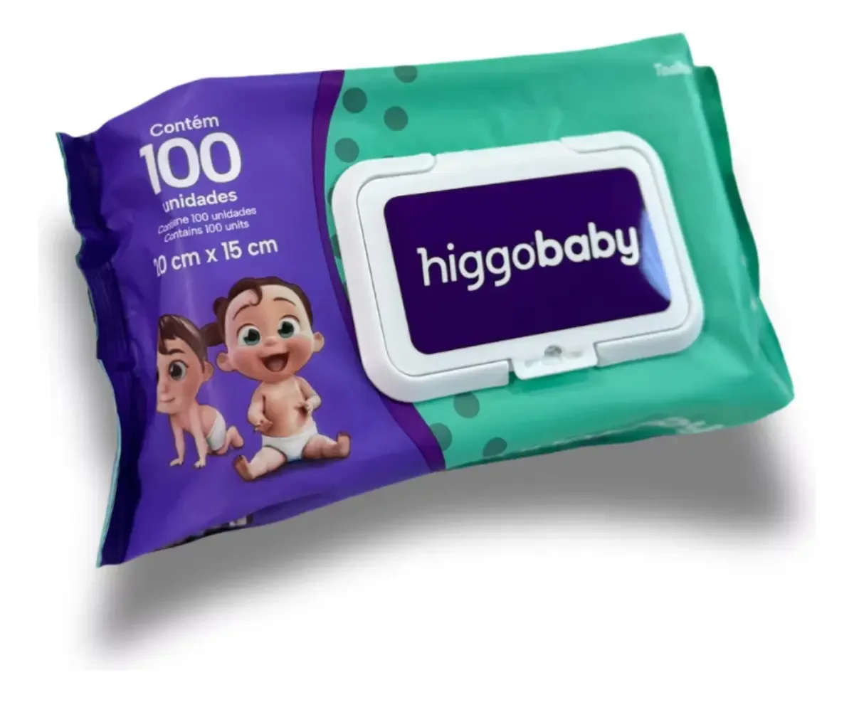 Toalhas Umedecidas Higgo Baby Pele Sensível Aloe Vera 100un