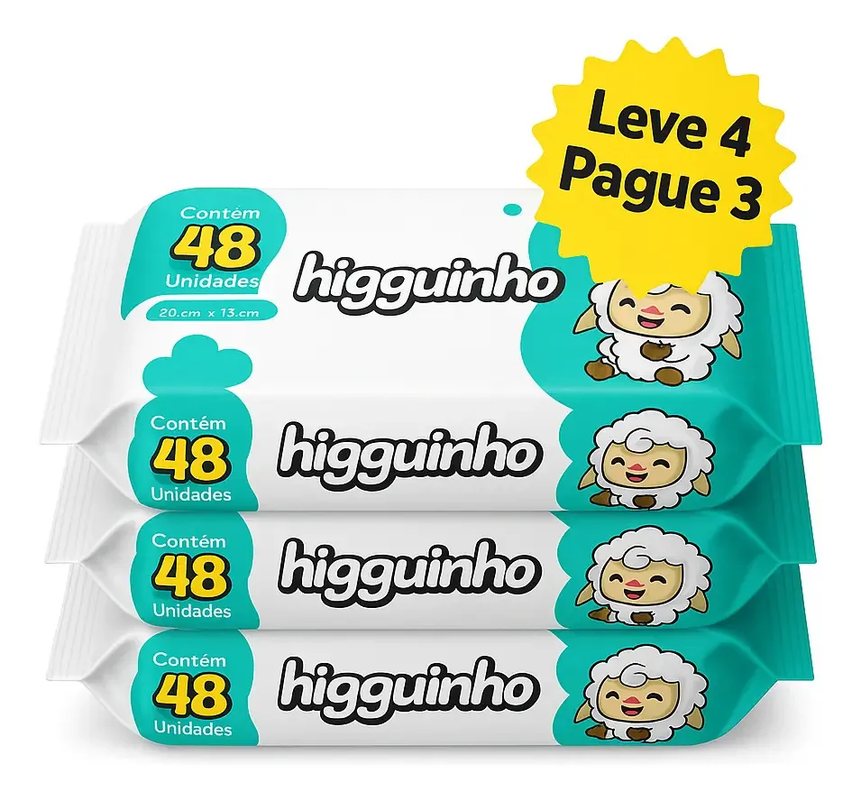 Kit Toalhas Umedecidas Higguinho 192 Lenços Aloe Vera Sem Álcool